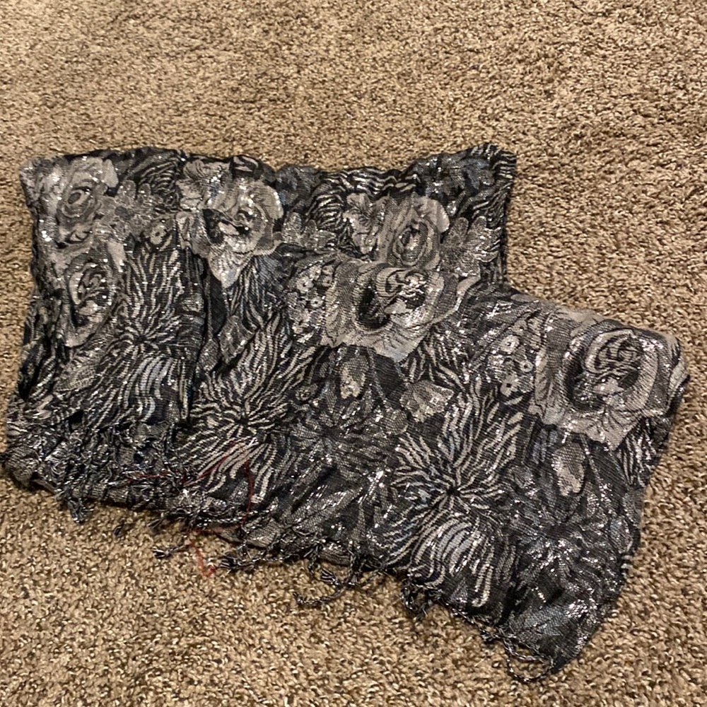 Black/silver floral scarf